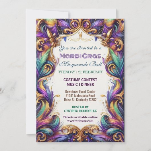 Mardi Gras Masquerade Bal Vet Dinsdag Viering Kaart (Voorkant)