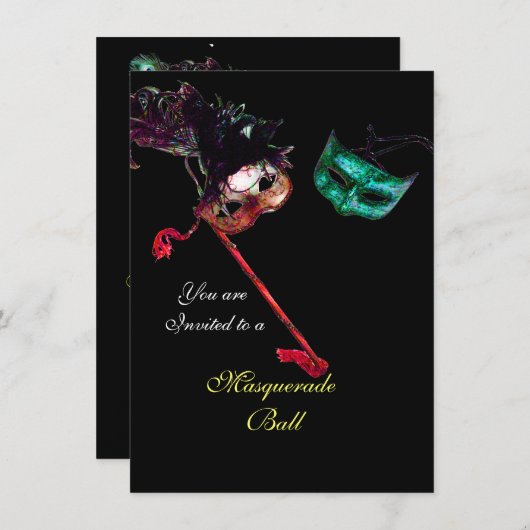 MARDI GRAS MASQUERADE BALL, Black rsvp Kaart (Voorkant / Achterkant)