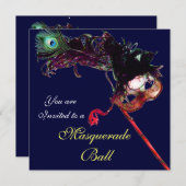 MARDI GRAS MASQUERADE BALL, blauw wit Kaart (Voorkant / Achterkant)