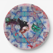 MARDI GRAS MASQUERADE BALL MASK blauw roze paars Papieren Bordje (Voorkant)