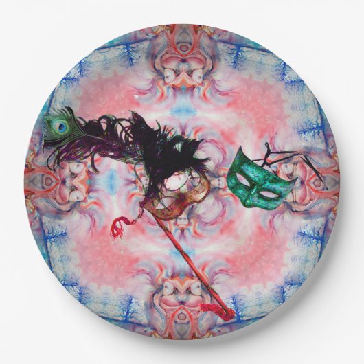 MARDI GRAS MASQUERADE BALL MASK Blue Pink Paars Papieren Bordje (Voorkant)