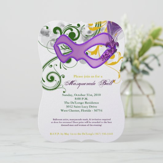 Mardi Gras Masquerade Ball Mask Kostuum Halloween Kaart (Staand voorkant)