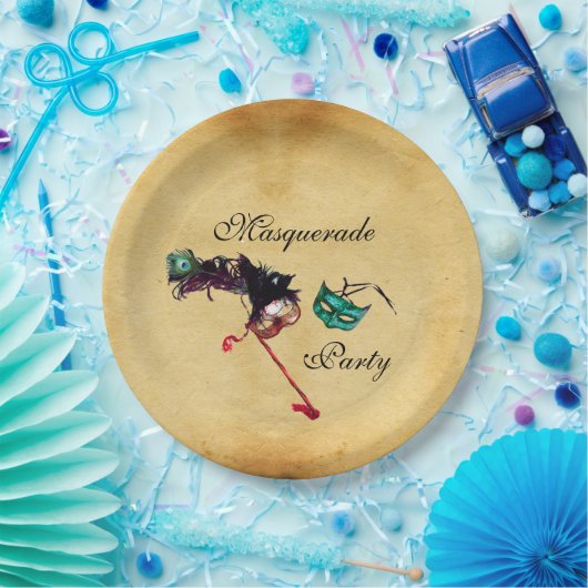 MARDI GRAS MASQUERADE BALL MASK Parchment Papieren Bordje (Feest)