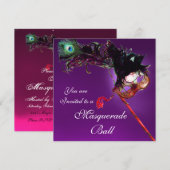 MARDI GRAS MASQUERADE BALL paars roze fuchsia Kaart (Voorkant / Achterkant)