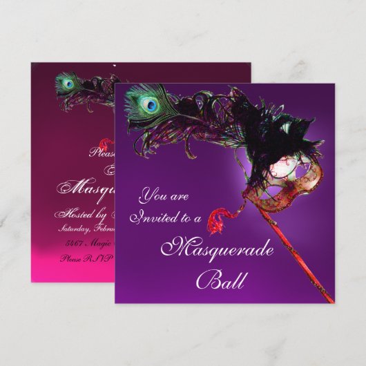 MARDI GRAS MASQUERADE BALL paars roze fuchsia Kaart (Voorkant / Achterkant)