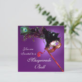 MARDI GRAS MASQUERADE BALL paarse roze fuchsia Kaart (Staand voorkant)