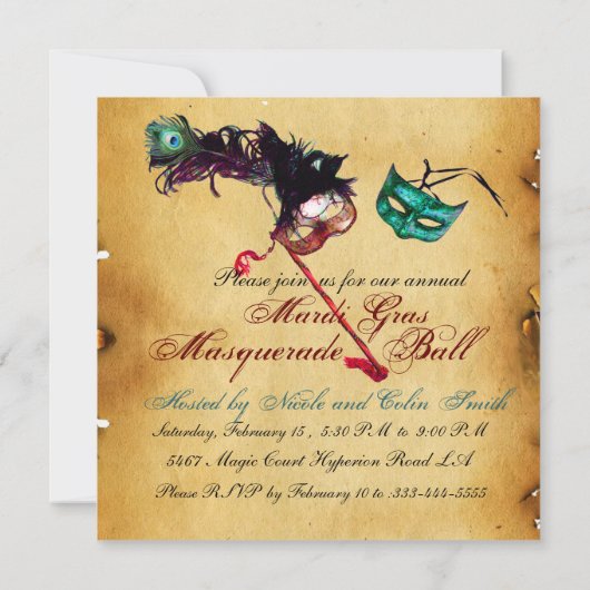 MARDI GRAS MASQUERADE BALL parchment Kaart (Achterkant)
