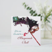MARDI GRAS MASQUERADE BALL Red Green Feathermasker Kaart (Staand voorkant)