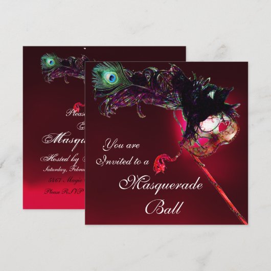 MARDI GRAS MASQUERADE BALL rood bordeauxrood Kaart (Voorkant / Achterkant)