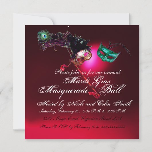 MARDI GRAS MASQUERADE BALL rood bordeauxrood Kaart (Achterkant)