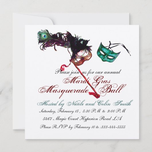 MARDI GRAS MASQUERADE BALL Silver Metallic Kaart (Achterkant)