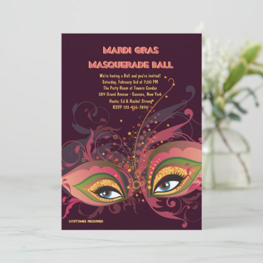 Mardi Gras Masquerade Ball Uitnodiging (Staand voorkant)