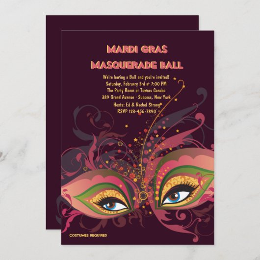 Mardi Gras Masquerade Ball Uitnodiging (Voorkant / Achterkant)