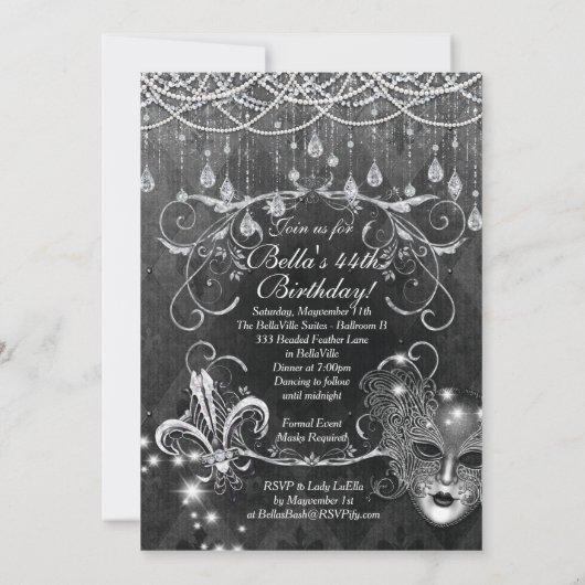 Mardi Gras Masquerade Birthday Party Kaart (Achterkant)