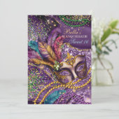 Mardi Gras Masquerade Birthday Party Kaart (Staand voorkant)