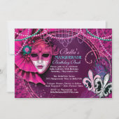Mardi Gras Masquerade Birthday Party Kaart (Voorkant)