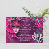 Mardi Gras Masquerade Birthday Party Kaart (Staand voorkant)