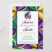 Mardi Gras Masquerade Birthday Party Kaart (Voorkant)