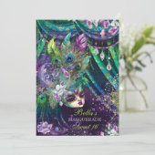 Mardi Gras Masquerade Birthday Party Kaart (Staand voorkant)