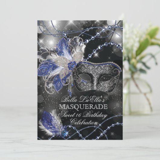 Mardi Gras Masquerade Birthday Party Uitnodiging (Staand voorkant)