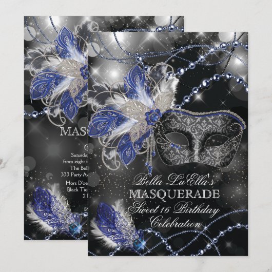 Mardi Gras Masquerade Birthday Party Uitnodiging (Voorkant / Achterkant)