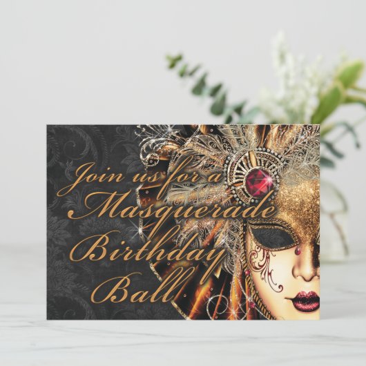 Mardi Gras Masquerade Birthday Party Uitnodiging (Staand voorkant)