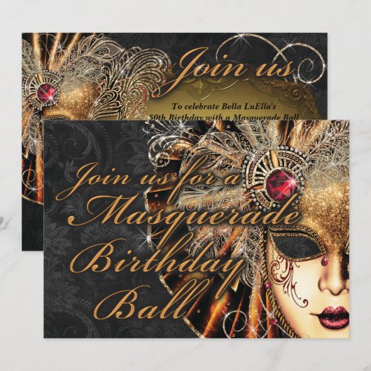 Mardi Gras Masquerade Birthday Party Uitnodiging (Voorkant / Achterkant)