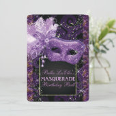 Mardi Gras Masquerade Birthday Party Uitnodiging (Staand voorkant)