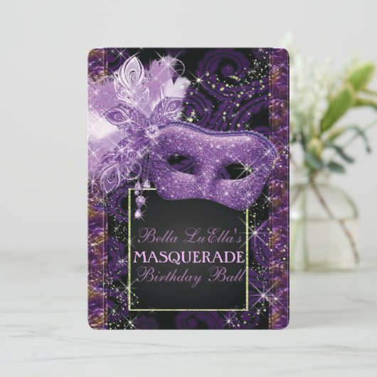 Mardi Gras Masquerade Birthday Party Uitnodiging (Staand voorkant)