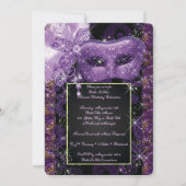 Mardi Gras Masquerade Birthday Party Uitnodiging (Achterkant)