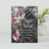 Mardi Gras Masquerade Birthday Party Uitnodiging (Staand voorkant)