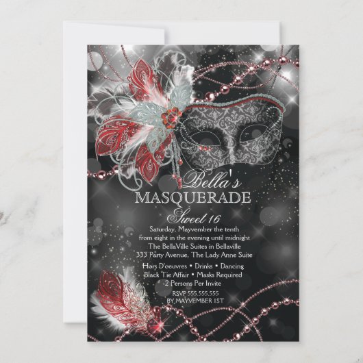 Mardi Gras Masquerade Birthday Party Uitnodiging (Achterkant)