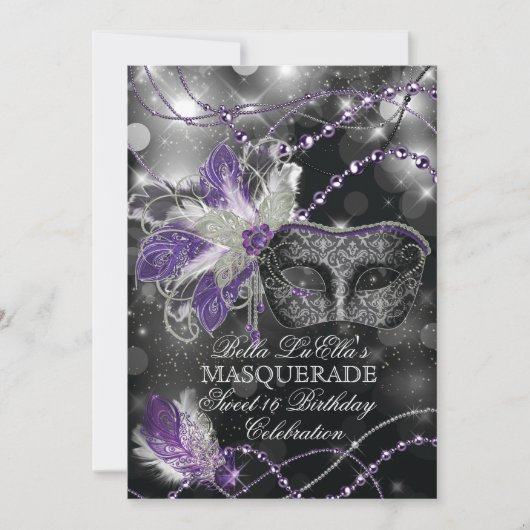 Mardi Gras Masquerade Birthday Party Uitnodiging (Voorkant)