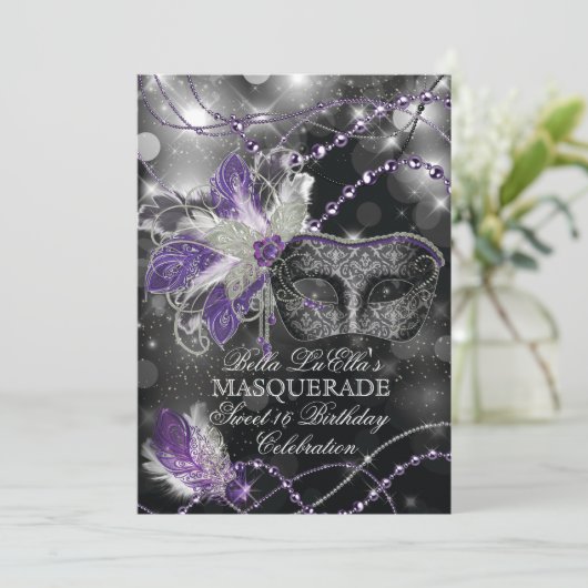 Mardi Gras Masquerade Birthday Party Uitnodiging (Staand voorkant)