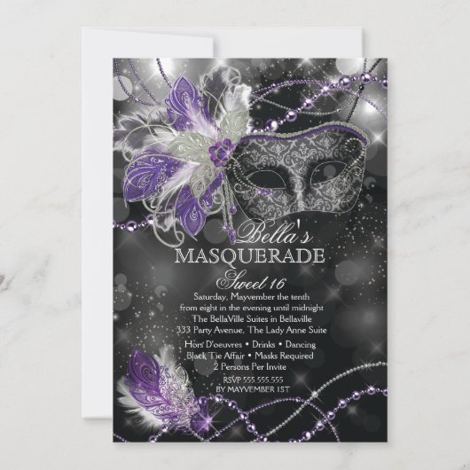 Mardi Gras Masquerade Birthday Party Uitnodiging (Achterkant)