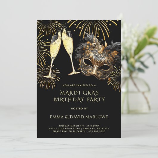 Mardi Gras Masquerade Birthday Party Uitnodiging (Staand voorkant)