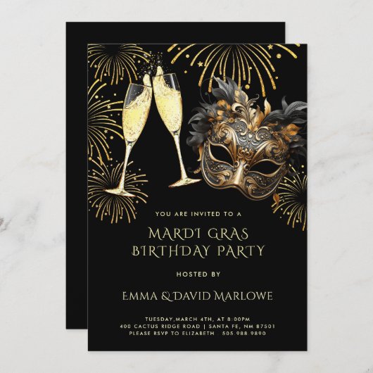 Mardi Gras Masquerade Birthday Party Uitnodiging (Voorkant / Achterkant)