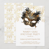 Mardi Gras Masquerade Birthday Party Uitnodiging (Voorkant / Achterkant)