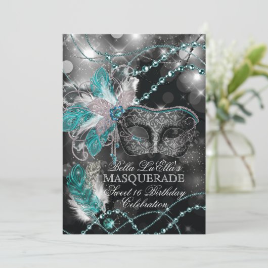 Mardi Gras Masquerade Birthday Party Uitnodiging (Staand voorkant)