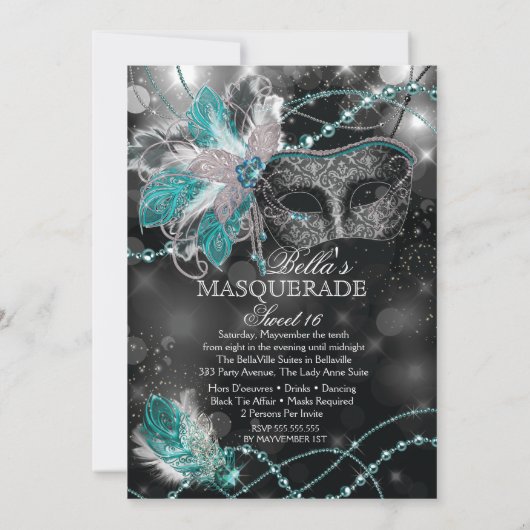 Mardi Gras Masquerade Birthday Party Uitnodiging (Achterkant)