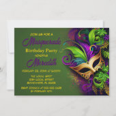 Mardi Gras Masquerade Birthday Party Uitnodiging (Voorkant)