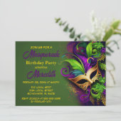 Mardi Gras Masquerade Birthday Party Uitnodiging (Staand voorkant)