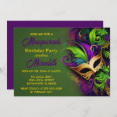 Mardi Gras Masquerade Birthday Party Uitnodiging (Voorkant / Achterkant)