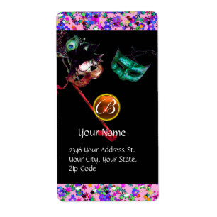 MARDI GRAS MASQUERADE Confetti monogram zwart Etiket