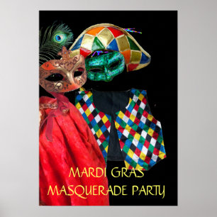 MARDI GRAS MASQUERADE COUPLE, HARLEQUIN COSTUME POSTER