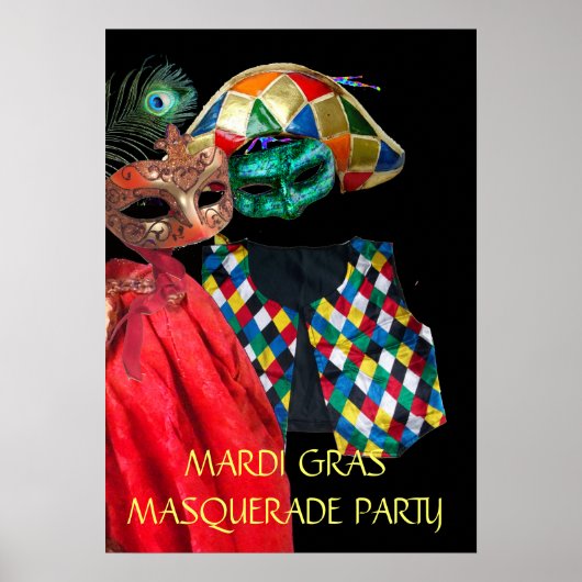 MARDI GRAS MASQUERADE COUPLE, HARLEQUIN COSTUME POSTER (Voorkant)