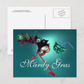 MARDI GRAS MASQUERADE edelsteen blauw Briefkaart (Voorkant / Achterkant)