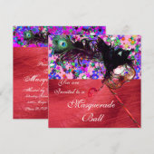 MARDI GRAS MASQUERADE EN CONFETTI rode zijde Kaart (Voorkant / Achterkant)