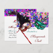 MARDI GRAS MASQUERADE en CONFETTI wit roze blauw Kaart (Voorkant / Achterkant)