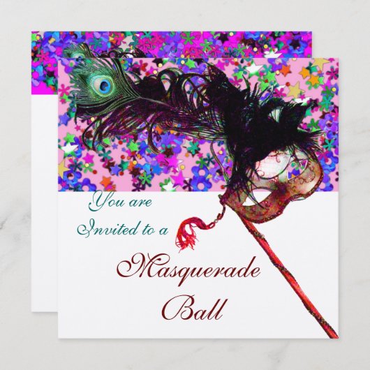 MARDI GRAS MASQUERADE en CONFETTI wit roze zilver Kaart (Voorkant / Achterkant)